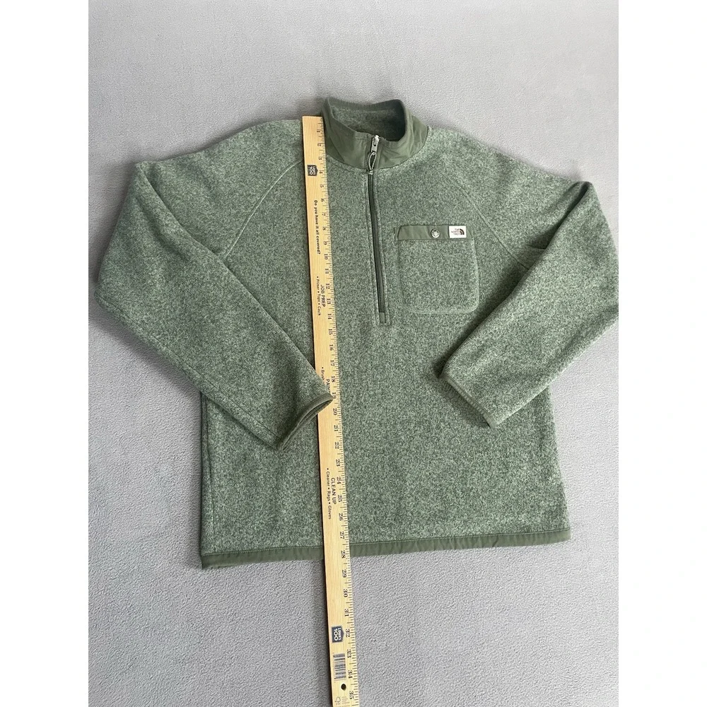 The North Face Fleece Pullover Mens Med Green Quarter Zip Chest Pocket